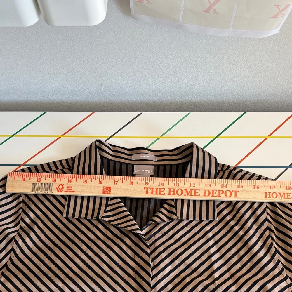 Chico's Black and Tan Striped Button Down size 16/18 (3) 100% Cotton office EUC - Picture 10 of 11